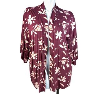 Soma Cool Nights Burgundy & Blush Floral Open Front Cardigan Cover Up in XL
